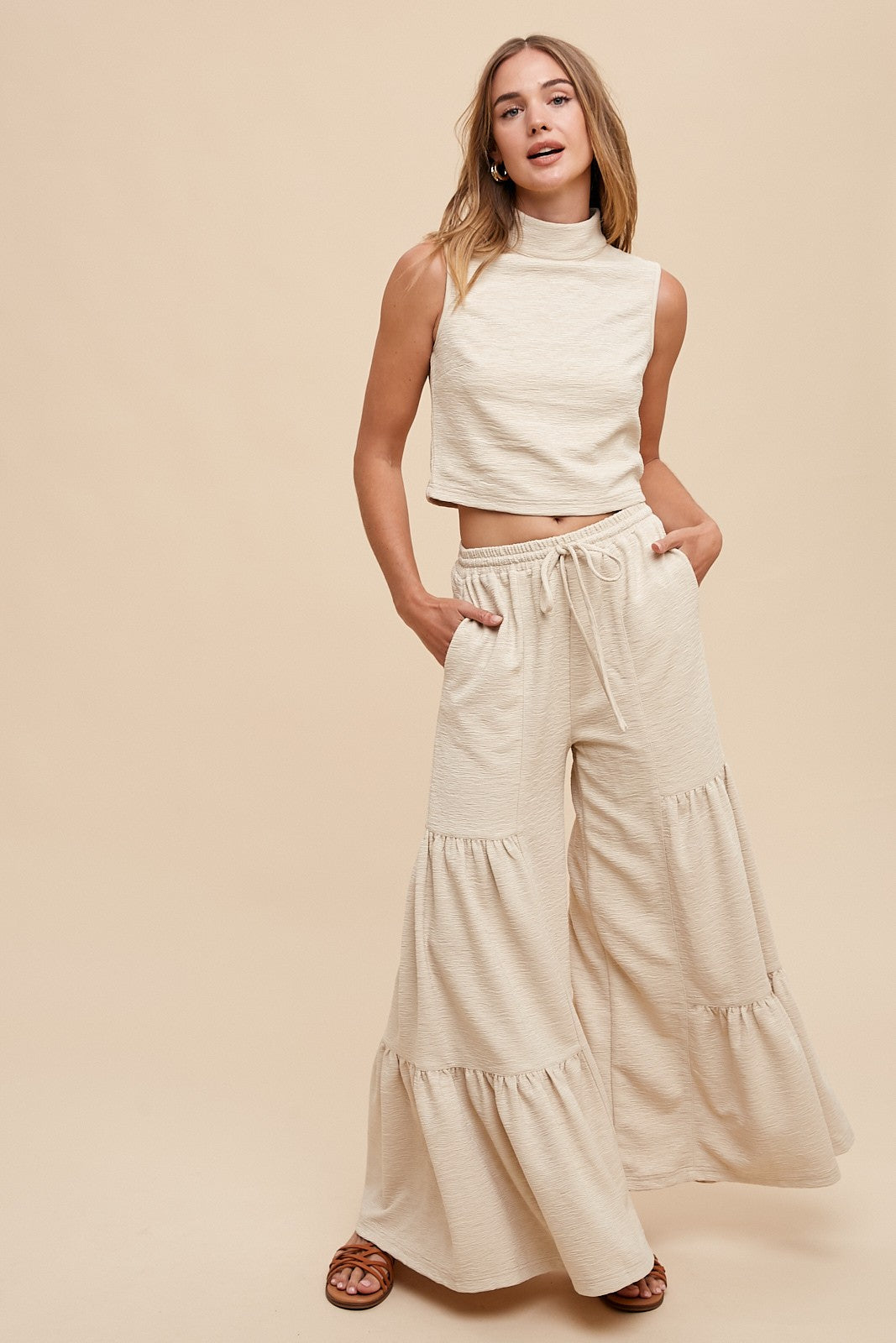 Simple Love Cream Wide Leg Pant Set