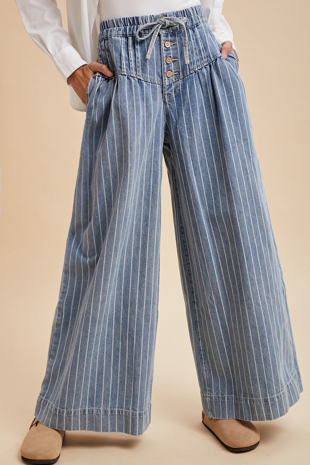 Statement Made Pinstripe Wide Leg Pants