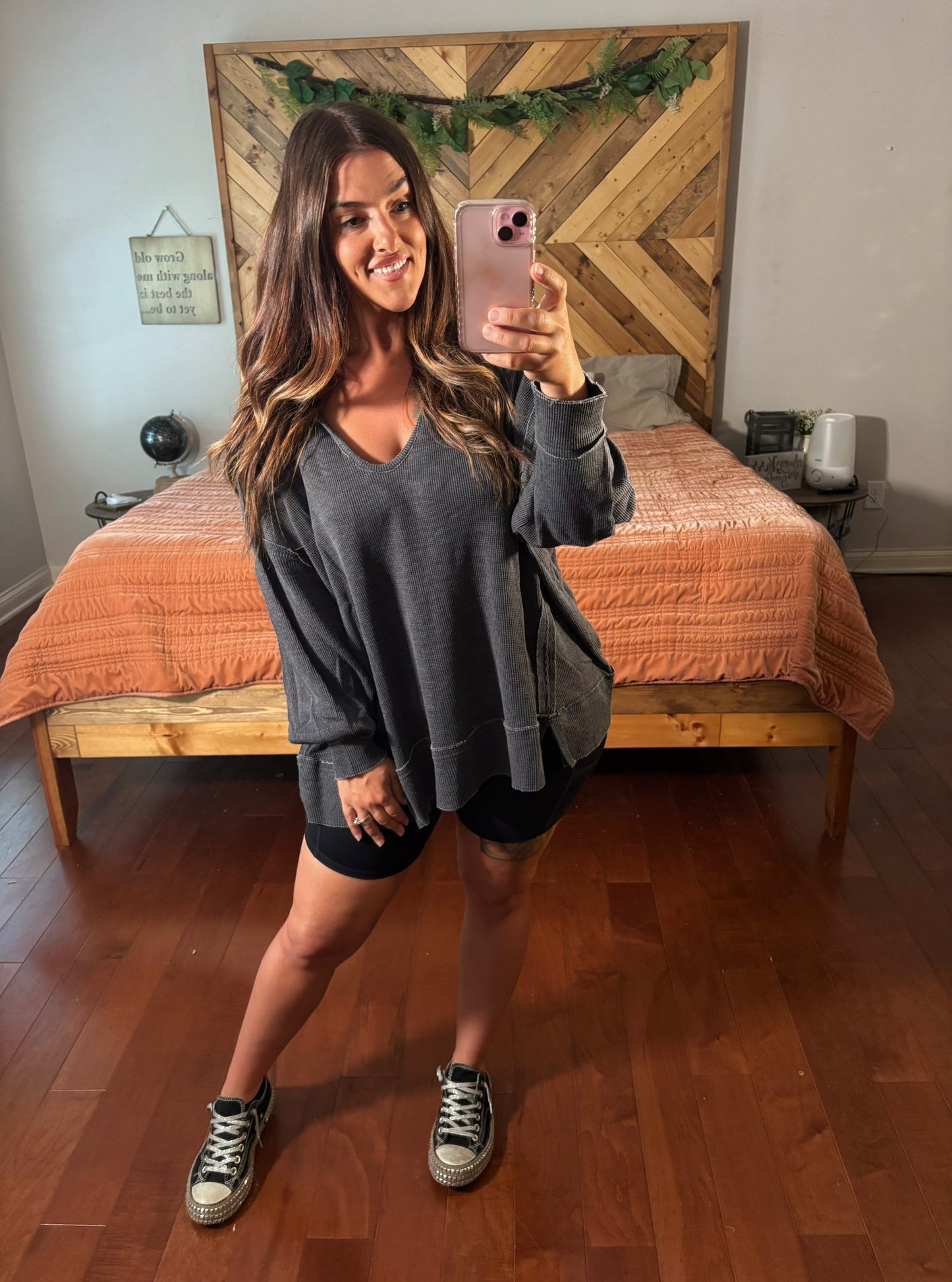 Schedule You In Biker Shorts and Waffle Knit Pullover Set