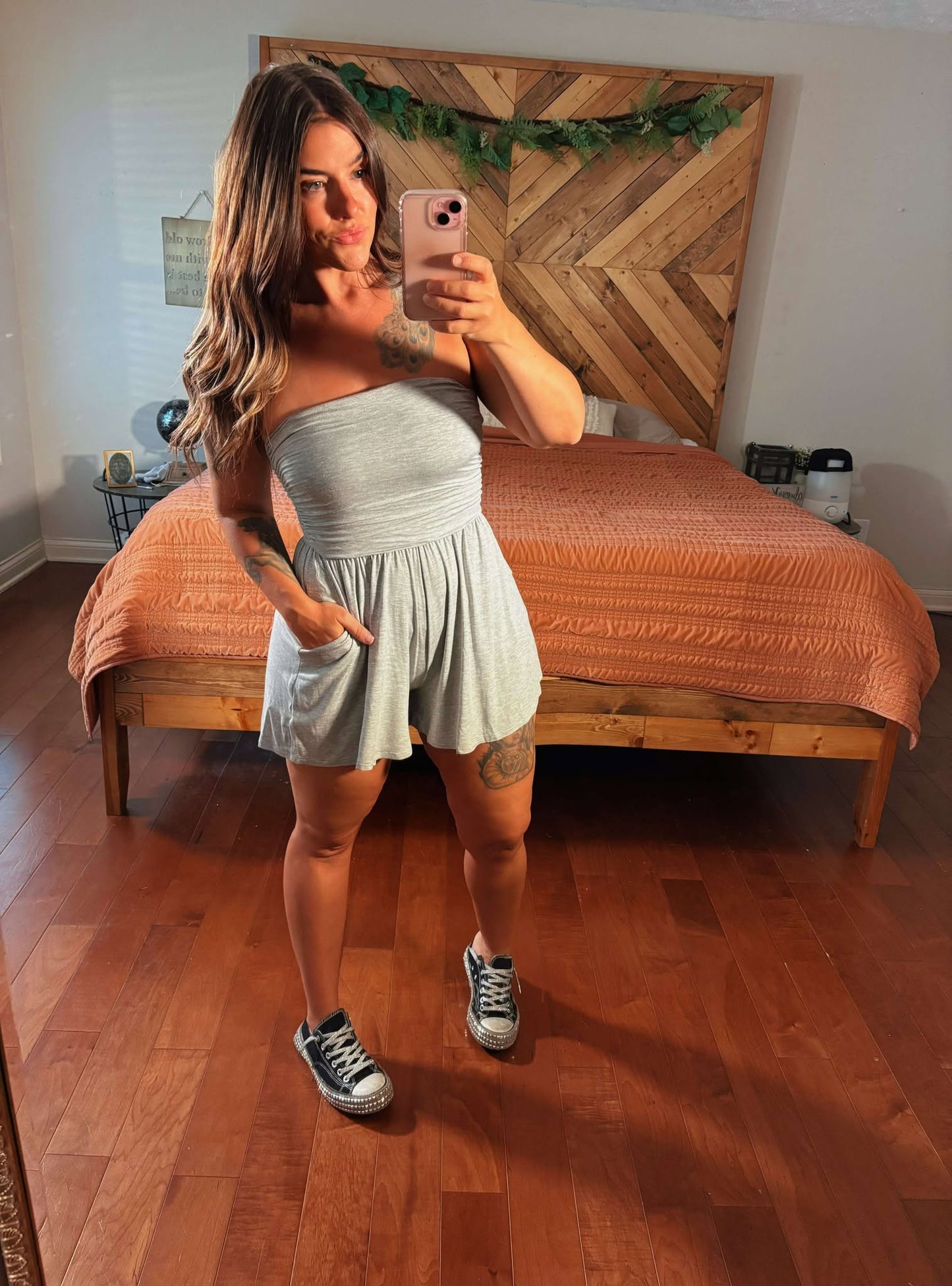 Beachin’ It Tube Top Romper- Heather Grey