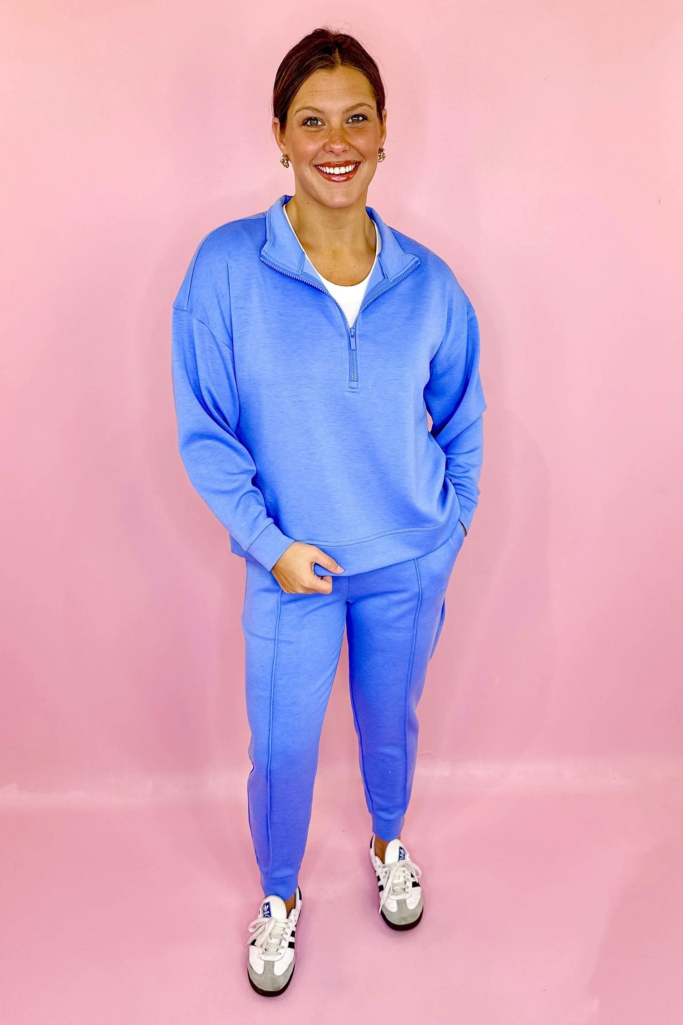 Girls Run The World Pullover Jogger Set- Blue