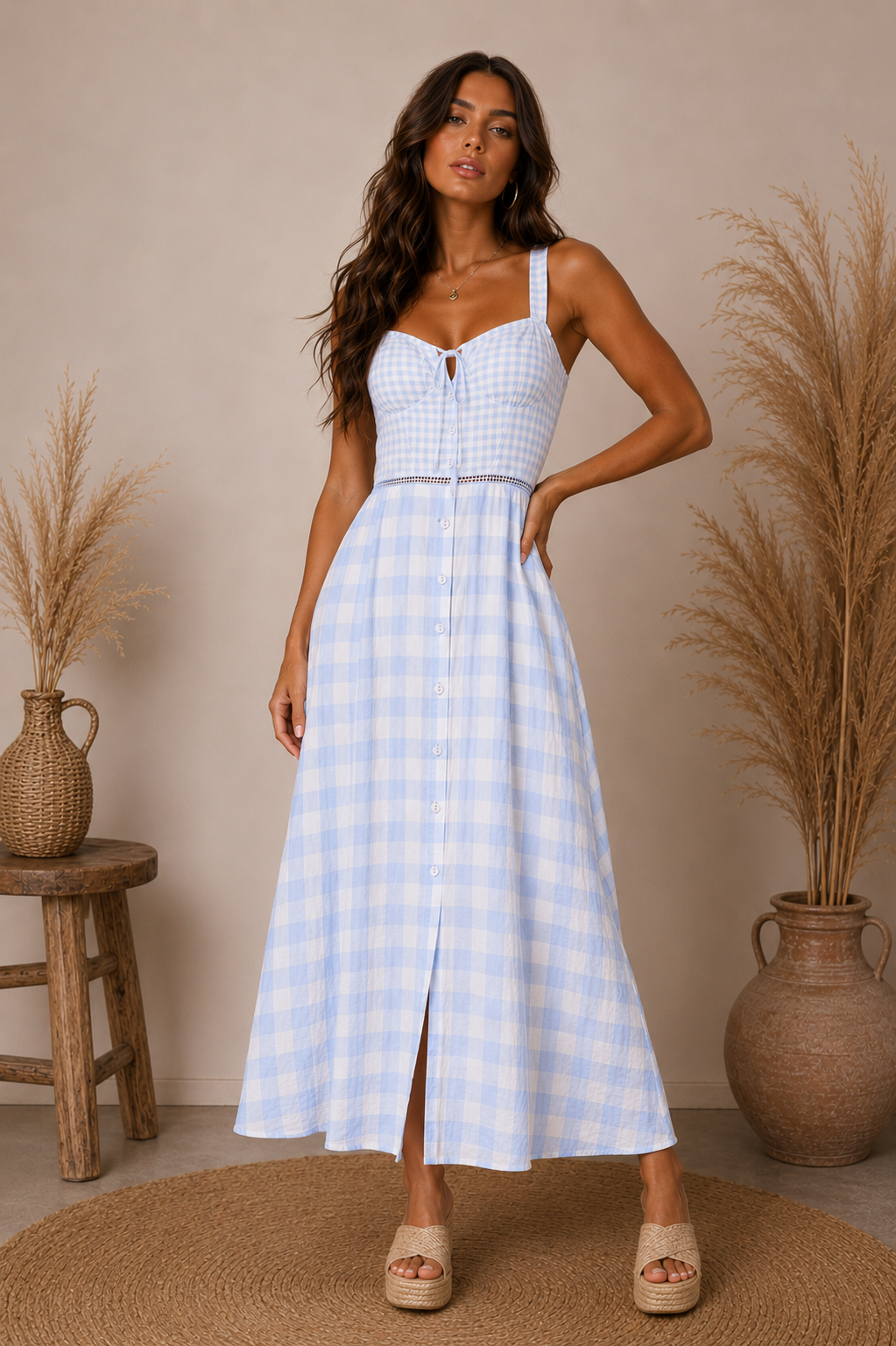 Picnic In The Park Blue Gingham Maxi