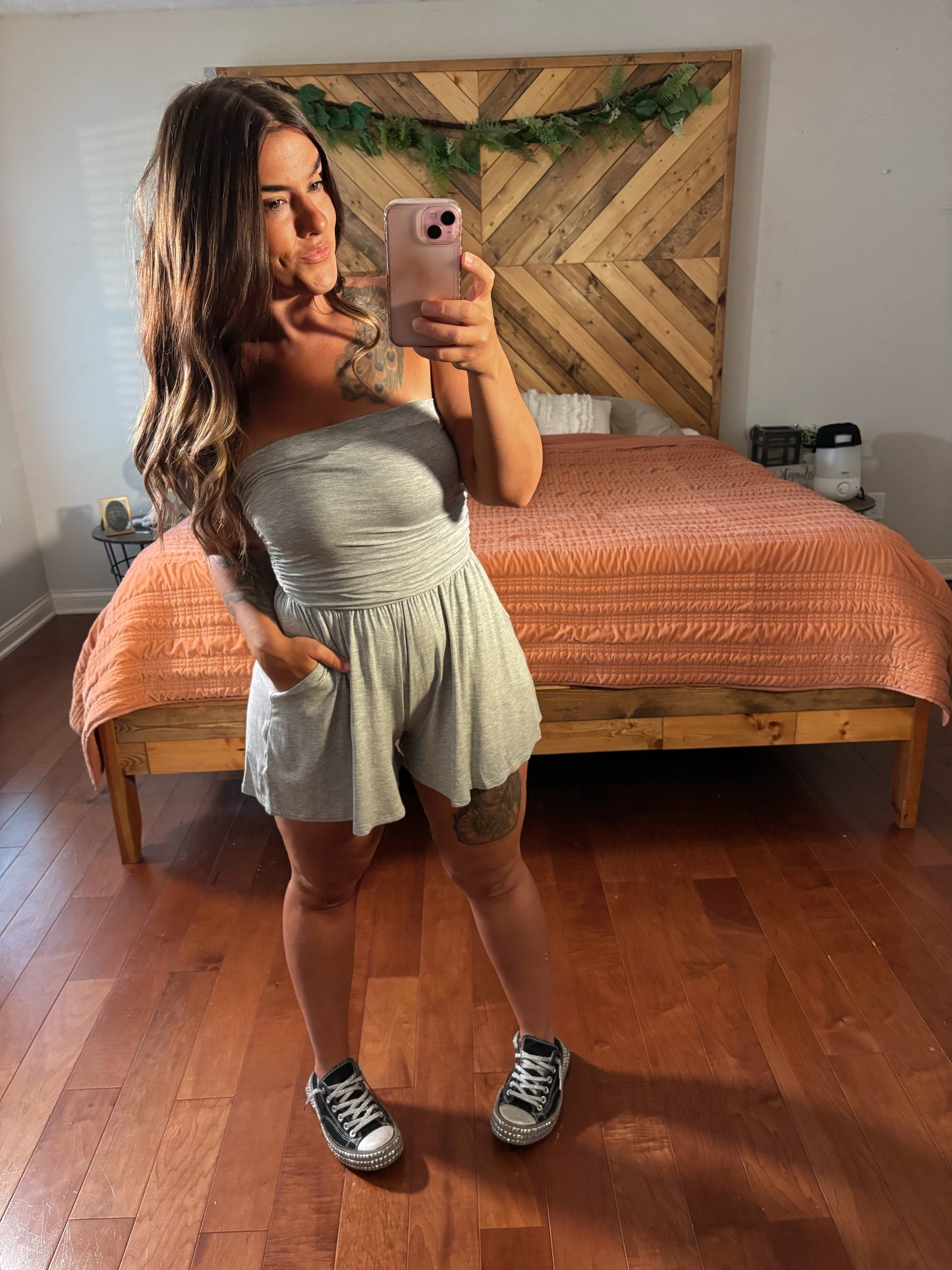 Beachin’ It Tube Top Romper- Heather Grey