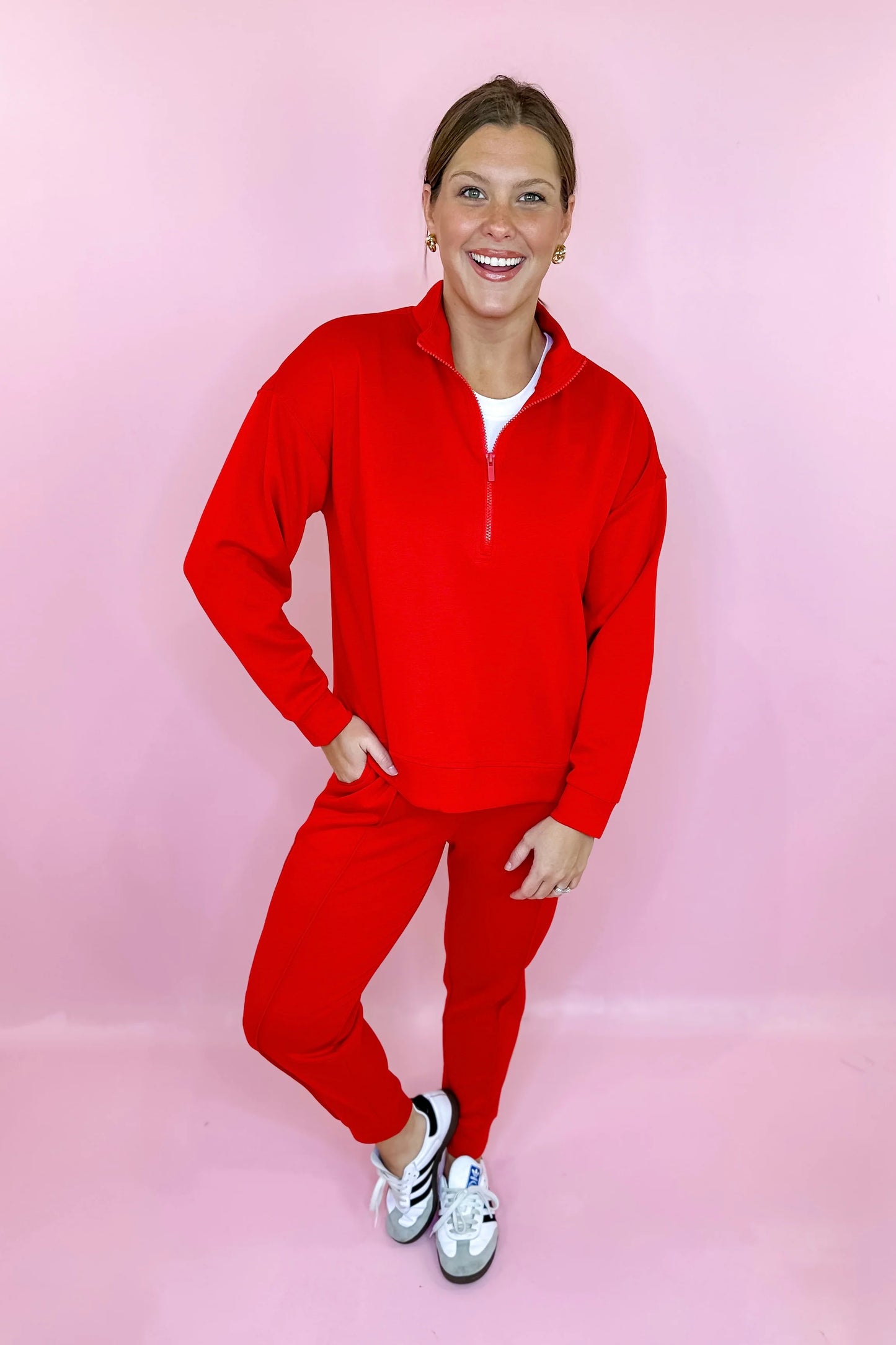 Girls Run The World Pullover Jogger Set- Ruby