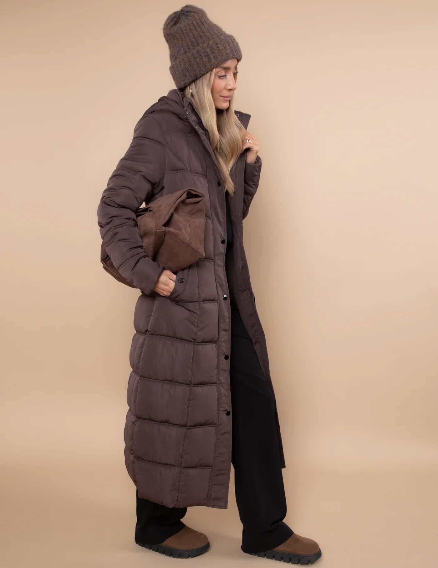 City Lights Long Puffer Coat- Brown