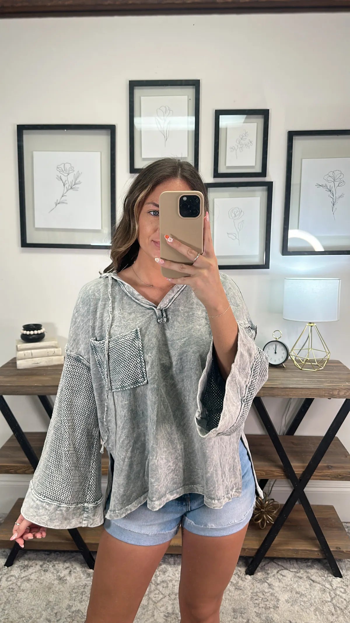 She's All That Mineral Wash Hooded Top- Gray