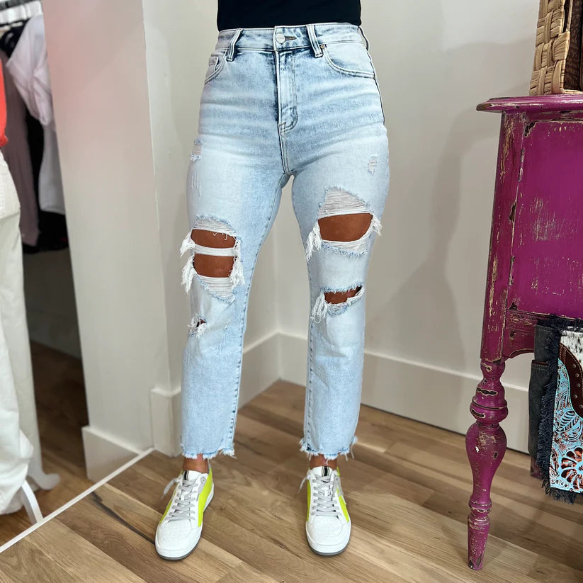 Lorena Risen Acid Wash Straight Leg Jeans