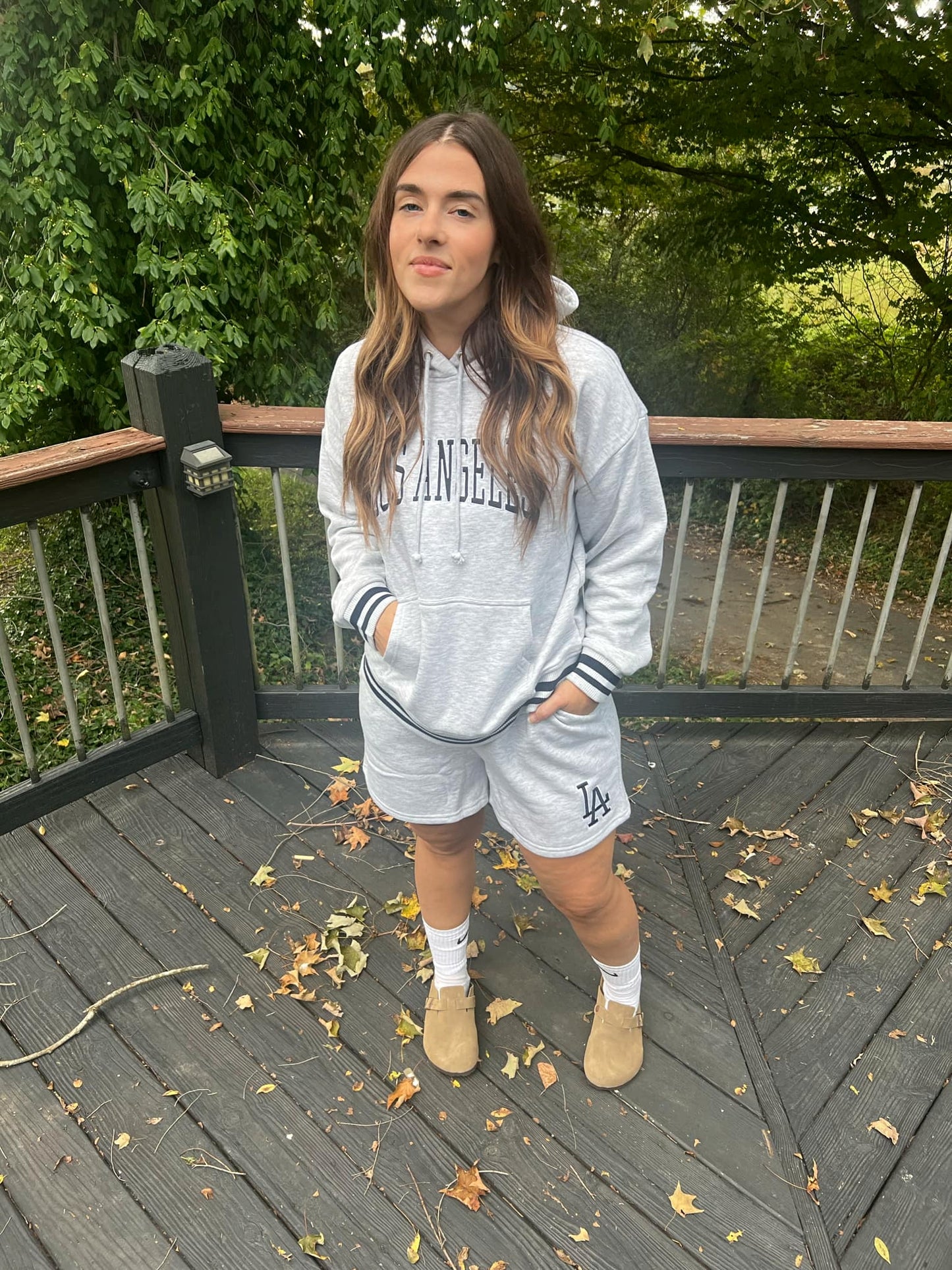 Los Angeles Heather Gray Hoodie and Shorts Set