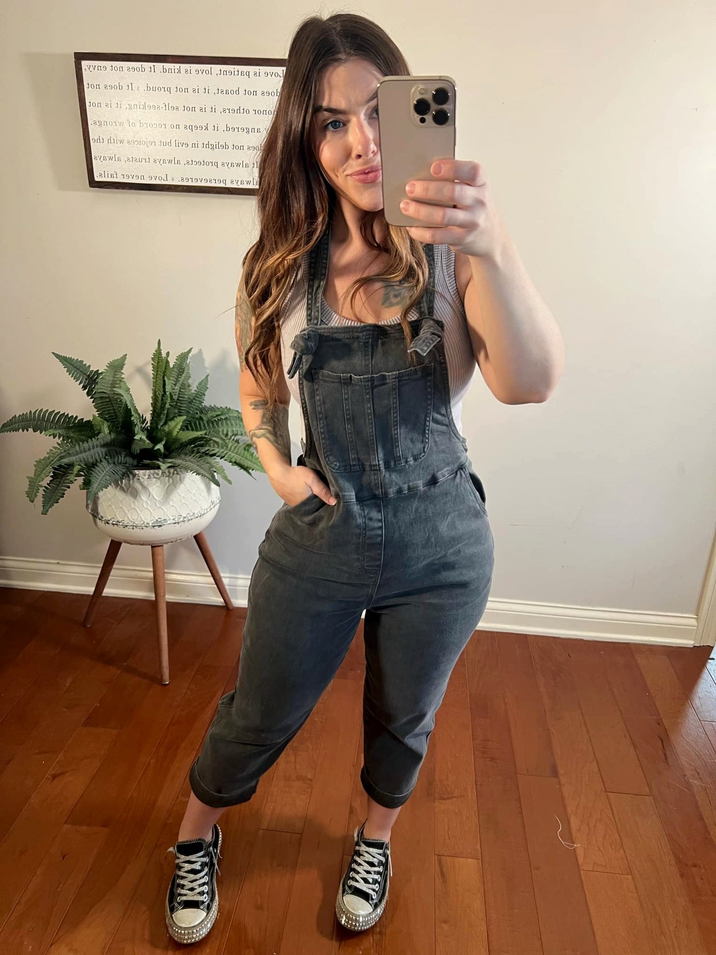 Brunch Date Washed Ash Black Overalls