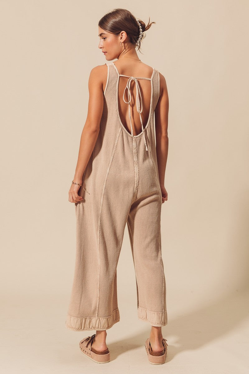 Bare It All Waffle Knit Wide Leg Jumpsuit