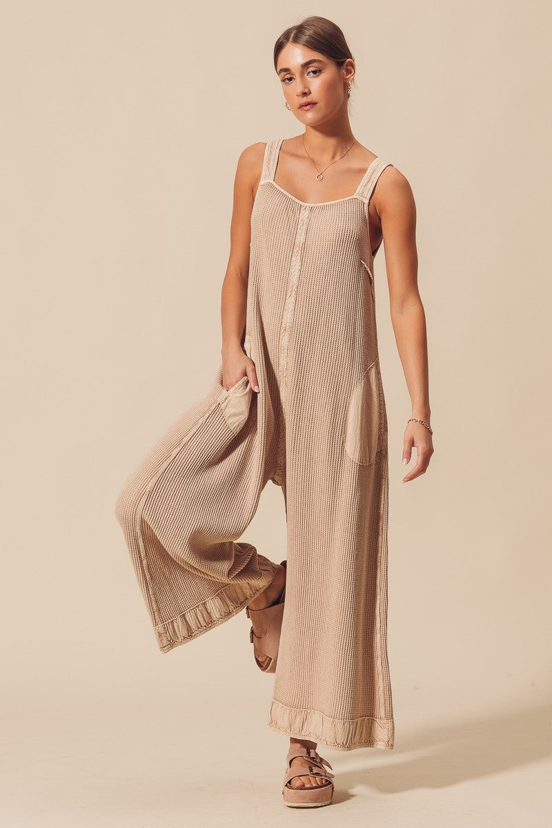 Bare It All Waffle Knit Wide Leg Jumpsuit