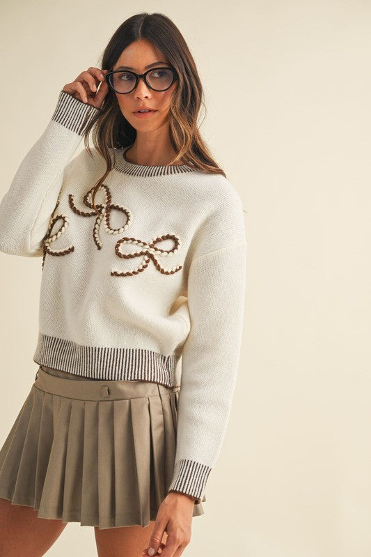 Harvard Bound Embroidered Bow Sweater