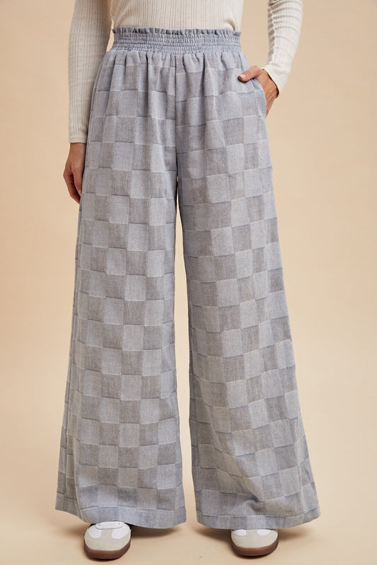 Checking In Gray Wash Checkered Palazzo Pants