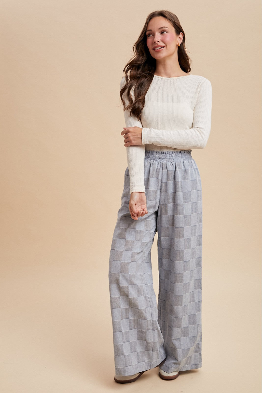 Checking In Gray Wash Checkered Palazzo Pants