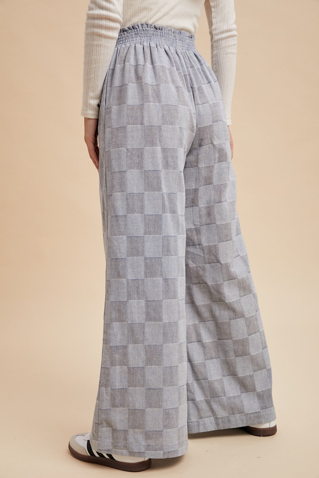 Checking In Gray Wash Checkered Palazzo Pants