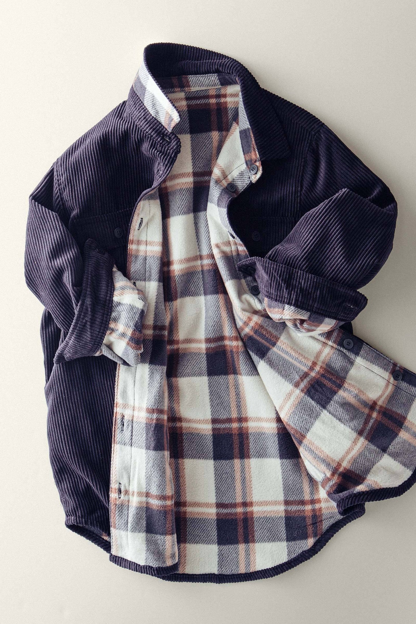 Two Sides To Every Story Reversible Plaid Corduroy Shacket- Black