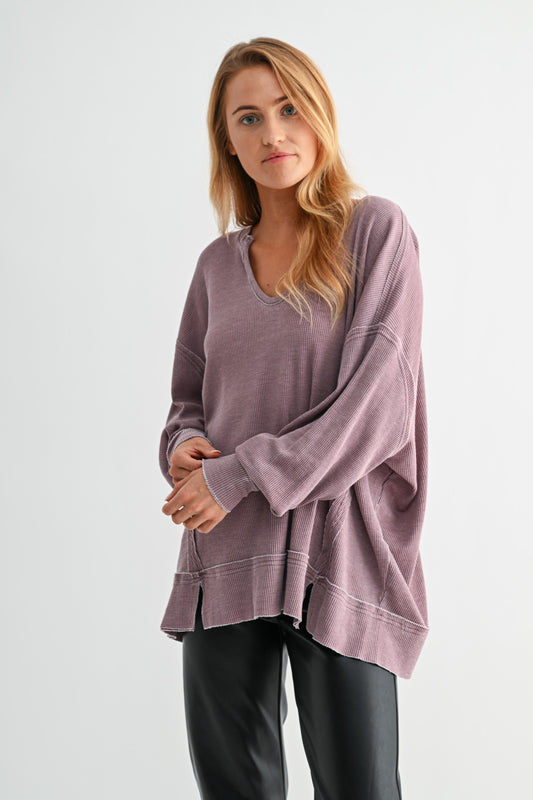 The Fall Staple Waffle Knit Sweatshirt- Rose