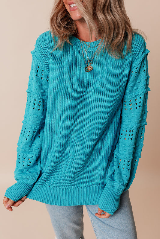 Pre-Order Mystic Mountains Turquoise Eyelet Sleeve Sweater