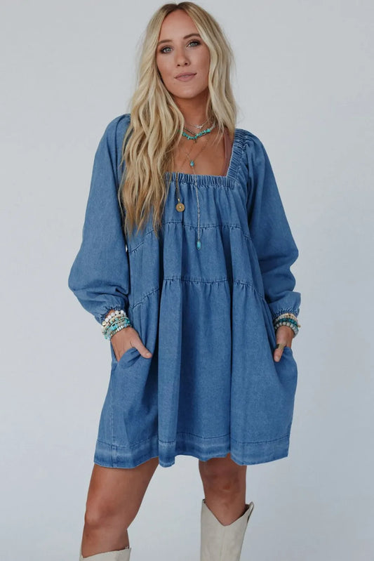 Pre-Order Firefly Lane Denim Babydoll Dress