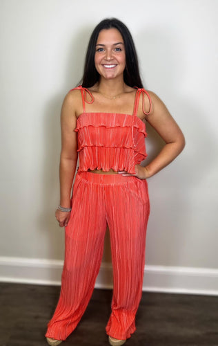 Pre-Order Flying First Class Coral Pleated Set