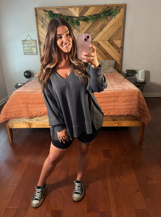 Schedule You In Biker Shorts and Waffle Knit Pullover Set