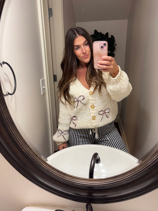 The Girl Next Door Ribbon Embellished Popcorn Cardigan