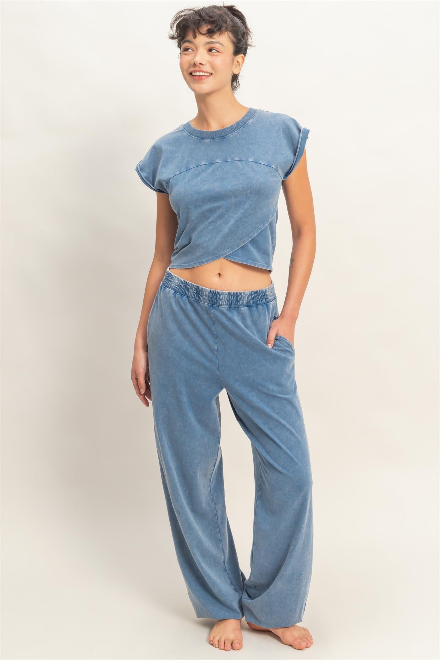Mix Tape Crossover Top and Jogger Set- Navy