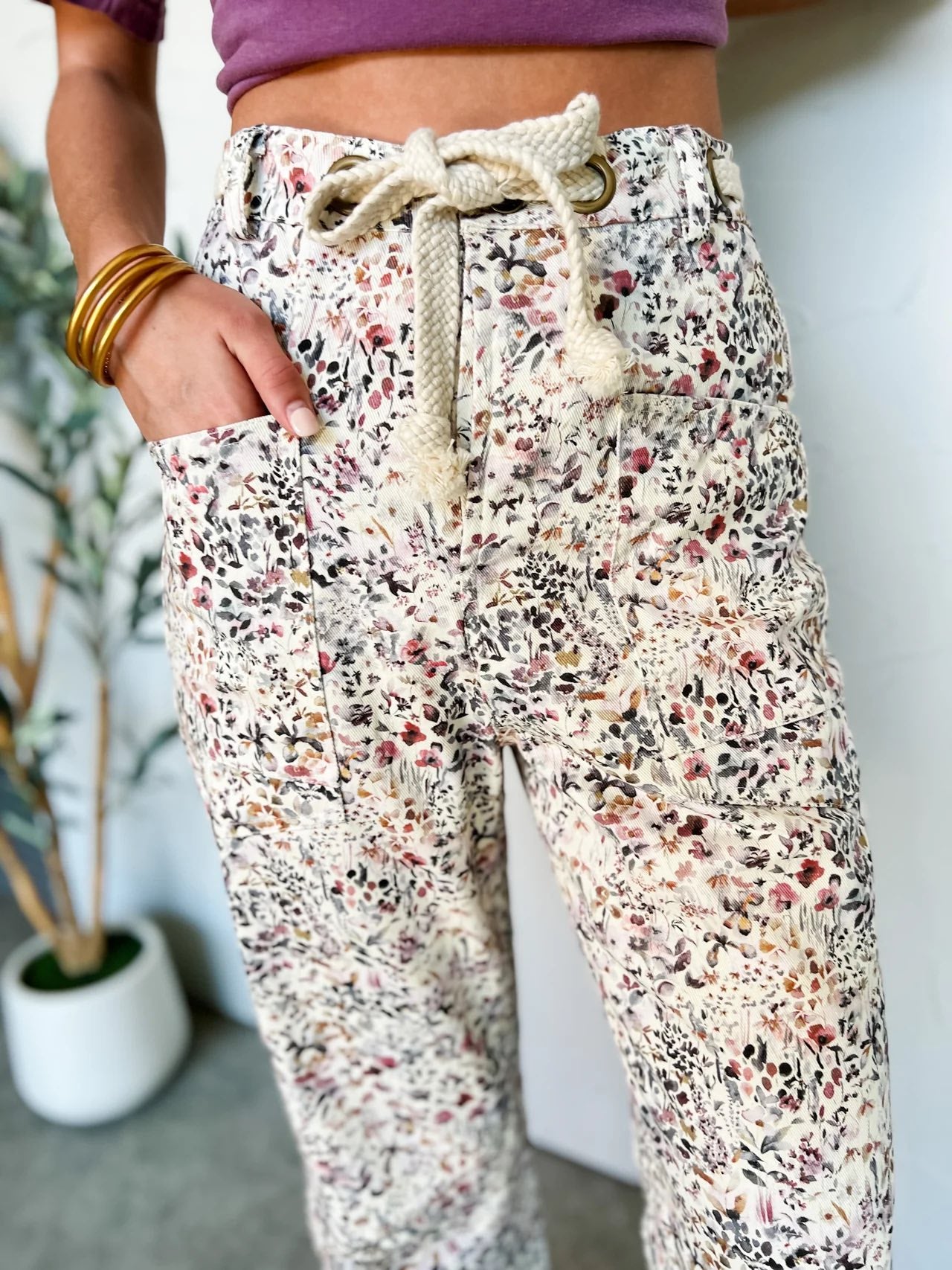 Cottage Days Floral Rope Barrel Pants