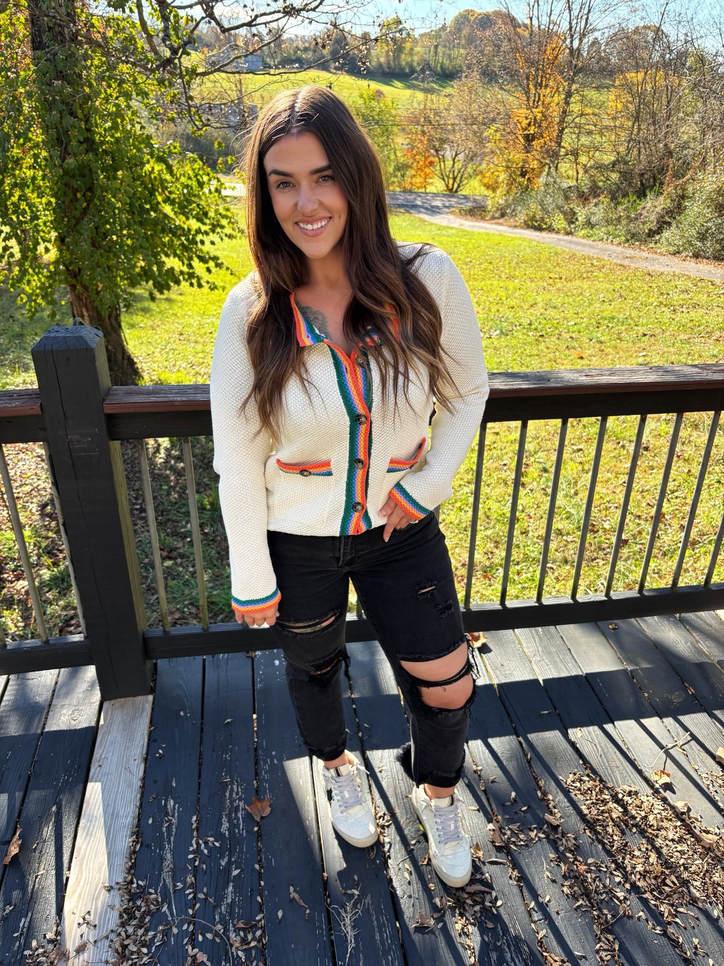 Over The Rainbow Knit Pocket Cardigan