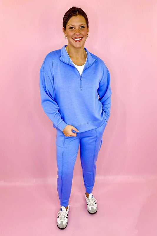 Girls Run The World Pullover Jogger Set- Blue