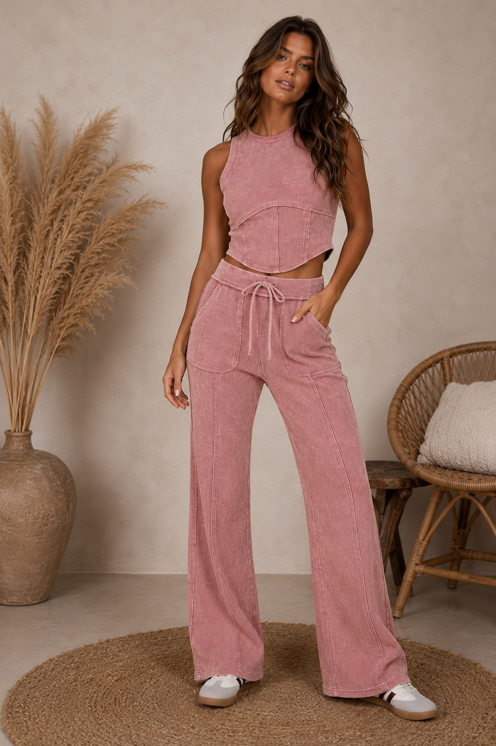 Can't Be Stopped Mauve Waffle Knit Set
