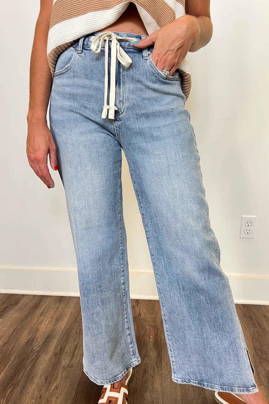 Josie Drawstring Side Slit Jeans