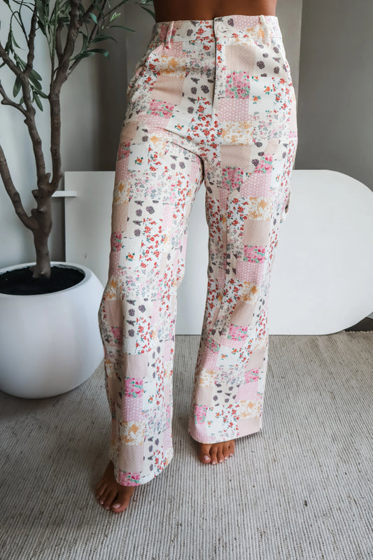 Budding Romance Floral Patchwork Pants