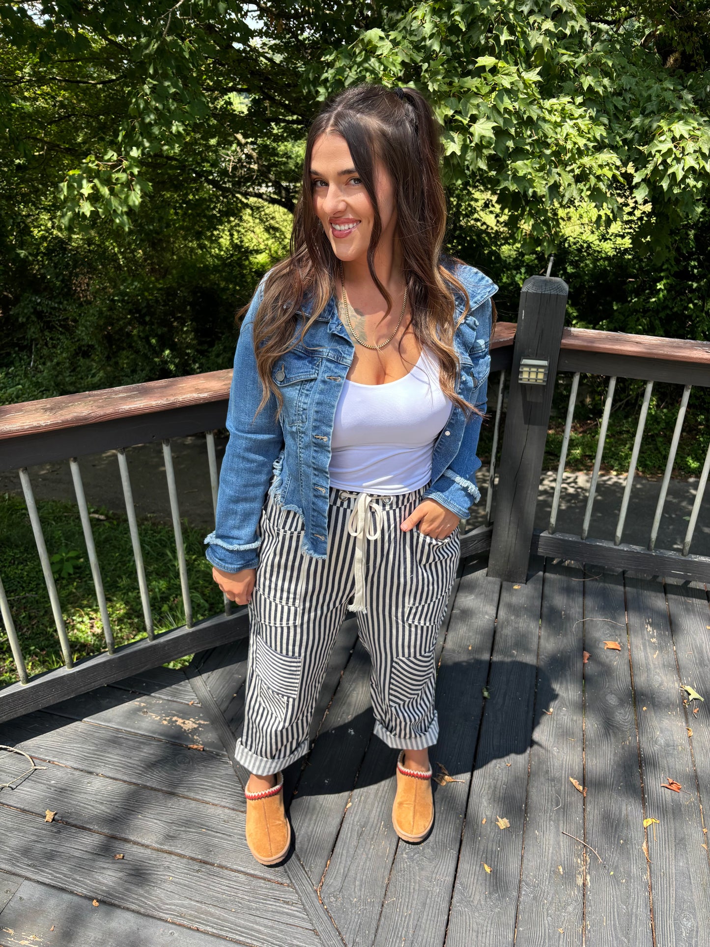 Made You Look Navy Stripe Barrel Crop Pants