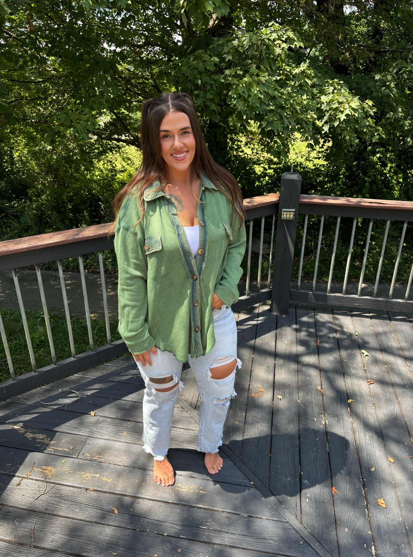 Through The Woods Mineral Wash Waffle Knit Button Down