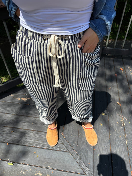 Made You Look Navy Stripe Barrel Crop Pants