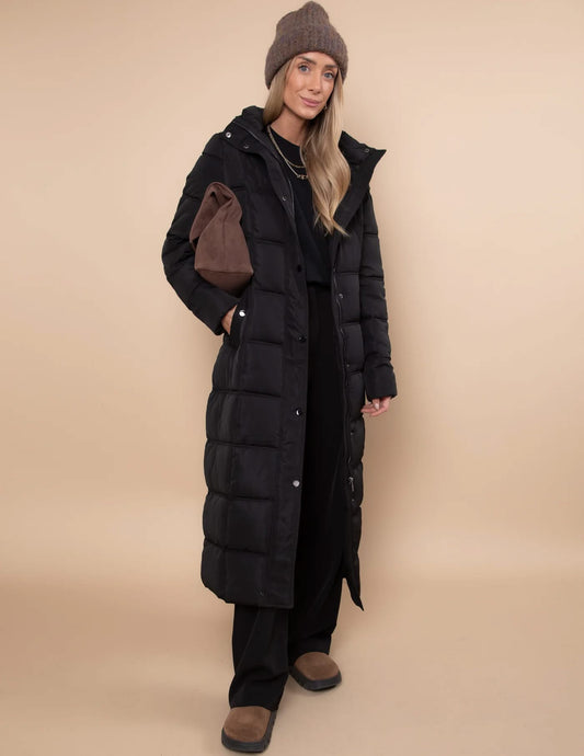 City Lights Long Puffer Coat- Black