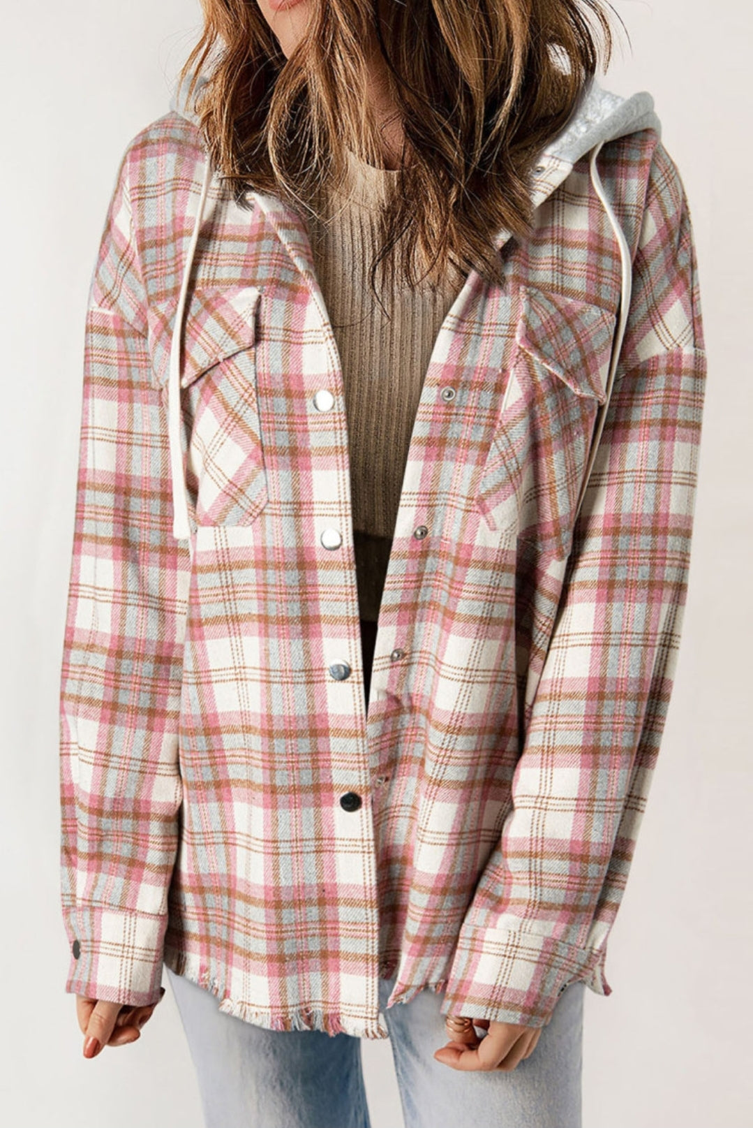 Pre-Order A Breath Of Fresh Air Pink Plaid Hooded Button Down