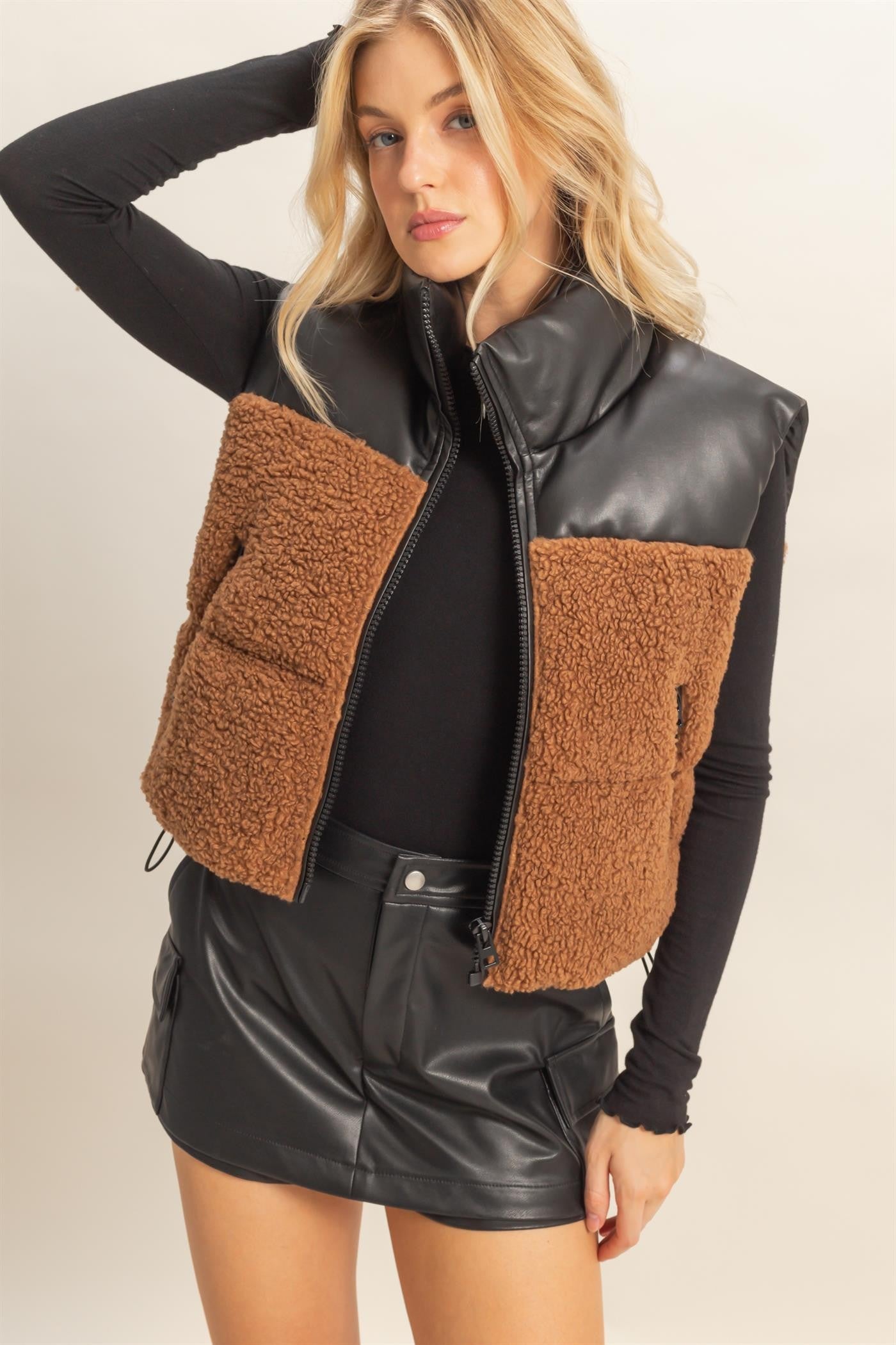 Bad and Boujee Faux Leather Sherpa Vest