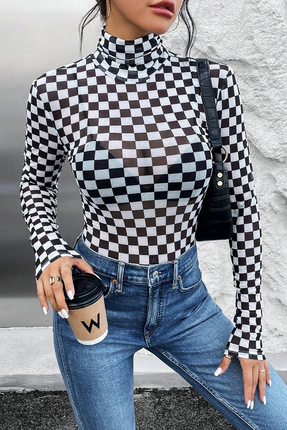 Pre-Order Racing Hearts Checkered Mock Neck Bodysuit