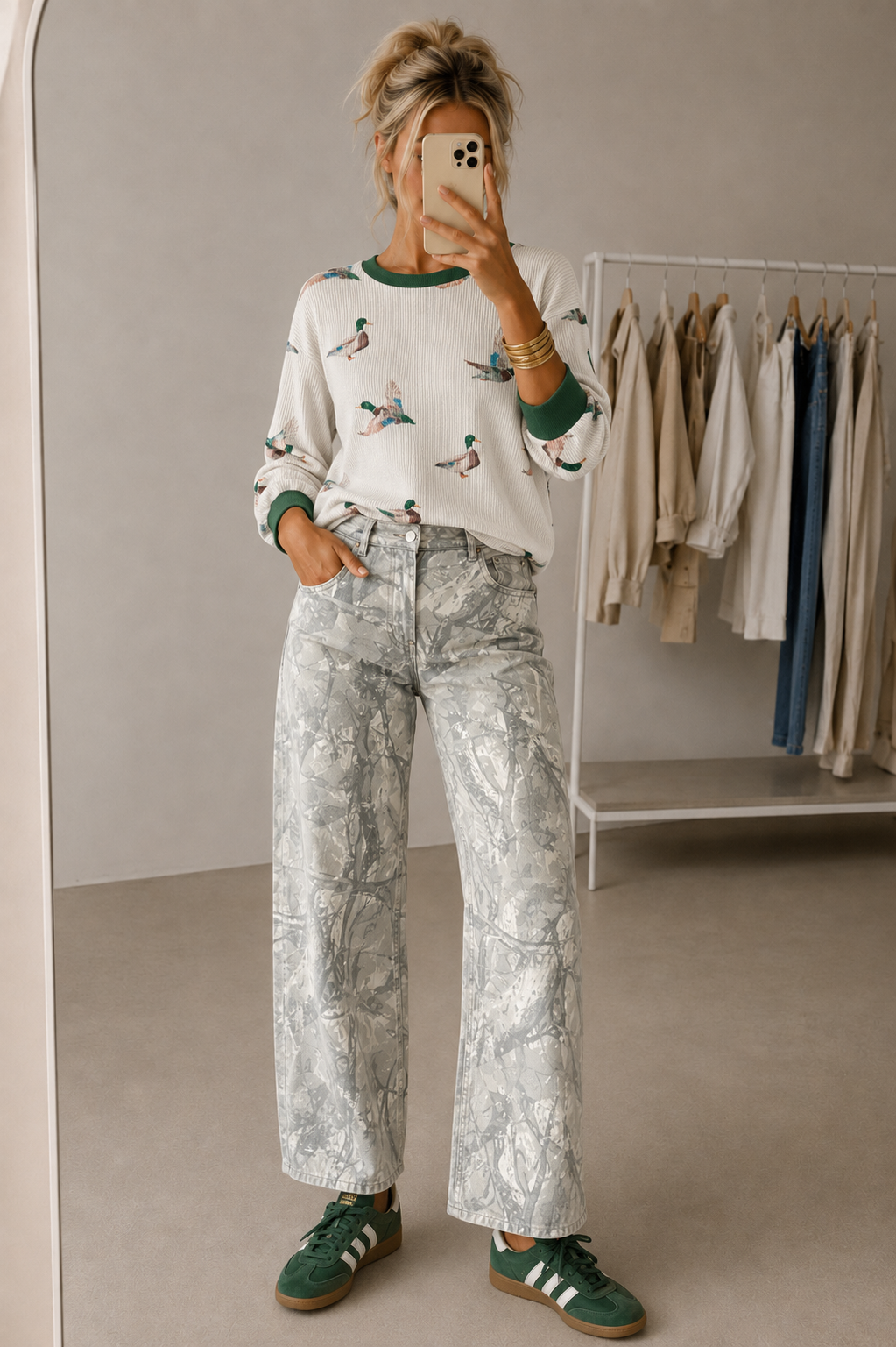 Camilla Gray Wash Camo Wide Leg Jeans