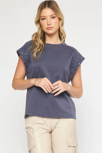 Pre-Order All Gas No Brakes Studded Cap Sleeve Top